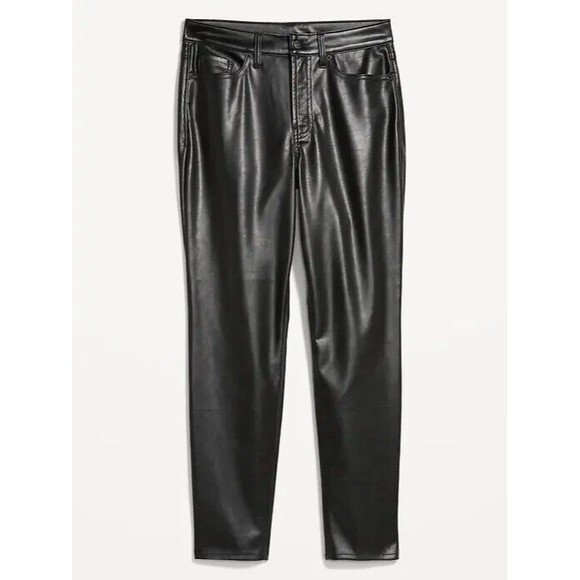 Old Navy High Rise OG Straight Faux Leather Ankle Pants Womens 4 Tall Black NEW - Picture 4 of 9